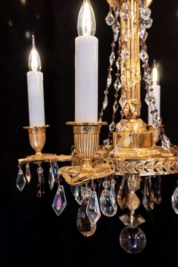 Revolutionary-style chandelier in chiseled and gilded bronze, 19th century