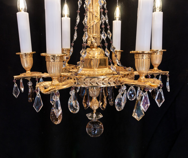 Revolutionary-style chandelier in chiseled and gilded bronze, 19th century