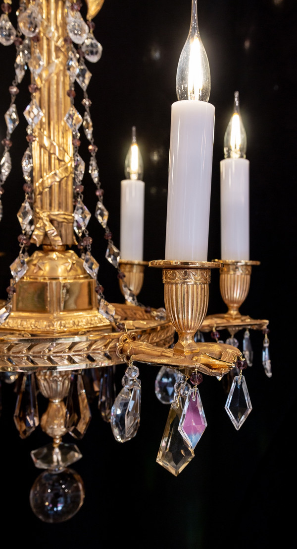 Revolutionary-style chandelier in chiseled and gilded bronze, 19th century