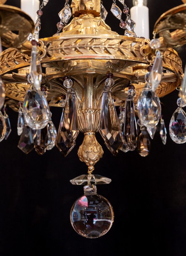 Revolutionary-style chandelier in chiseled and gilded bronze, 19th century