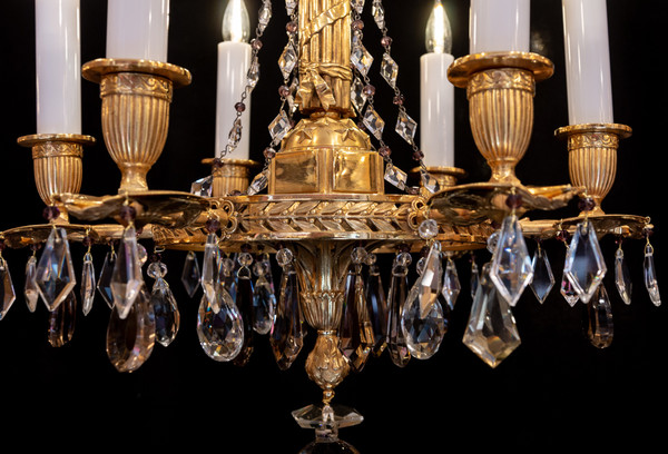 Revolutionary-style chandelier in chiseled and gilded bronze, 19th century