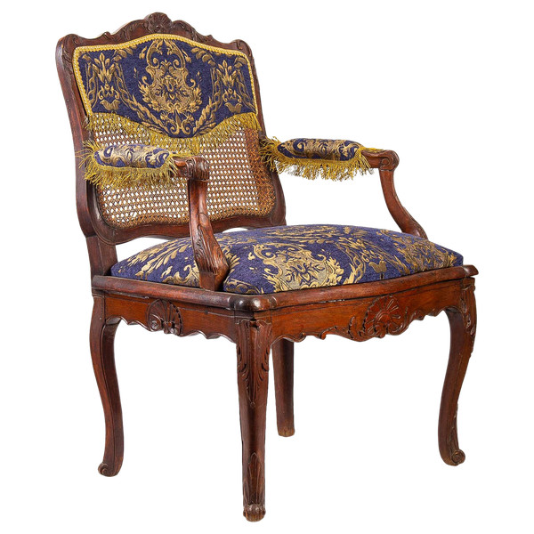 French Régence Period Hand-Carved Wood and Caned Armchair Circa 1720