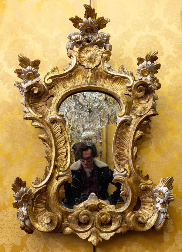 Large gorgeous Italian mid-18th-century carved gilded and silvered wood mirror