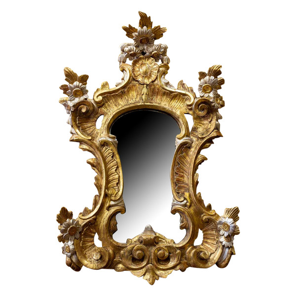 Large gorgeous Italian mid-18th-century carved gilded and silvered wood mirror