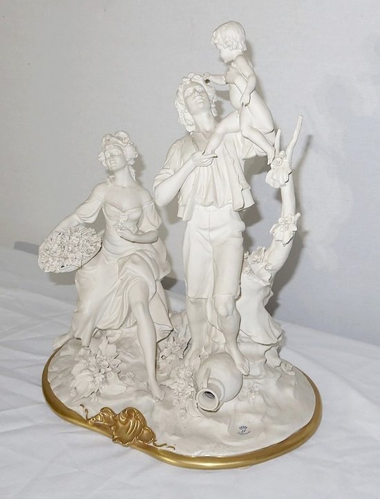  Biscuit group from Capodimonte, signed C. Villari – XXth