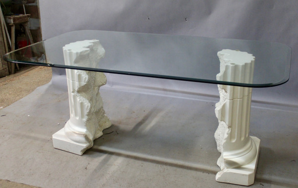 Table with Glass Top and Plaster Base Signed Pacini