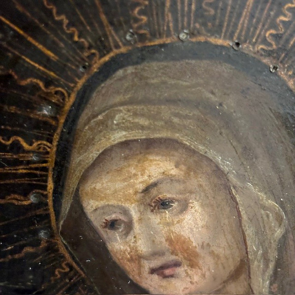 Antique oil painting on Copper Our Lady of Sorrows 17th century mis 25 x 20