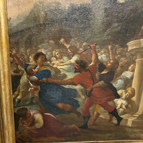 Oil painting on canvas 17th century Guglielmo Cairo (Casal Monferrato 1666 - Brescia 1743 ) " Massacre deg