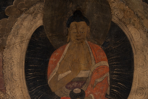 Thangka tibétain représentant un bouddha. Fin XIXe siècle. LS53681809I