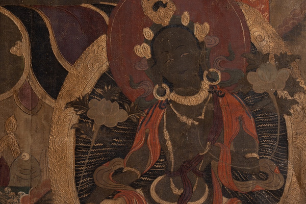 Thangka tibétain représentant un bouddha. Fin XIXe siècle. LS53681809I