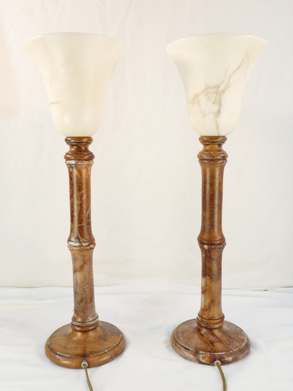 Pair of vintage lamps in natural stone and alabaster, PEGASAM style