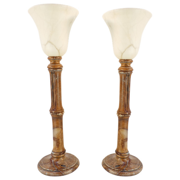 Pair of vintage lamps in natural stone and alabaster, PEGASAM style