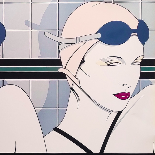 Litografia originale degli anni '70 di Patrick Nagel "Nuotatori", splendida e rara.