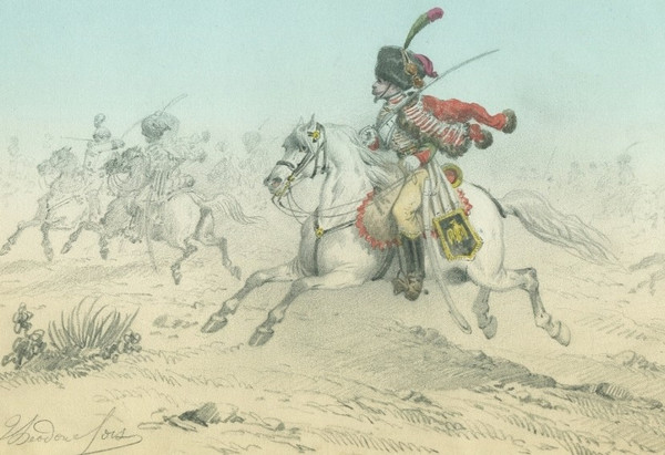 Theodore FORT (1810-1896) Cavalry Charge - Pencil and Gouache Drawing