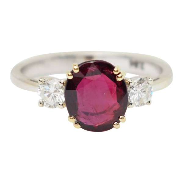 Two-tone gold ring, certified natural ruby and diamonds