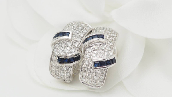 White gold, sapphire and diamond earrings