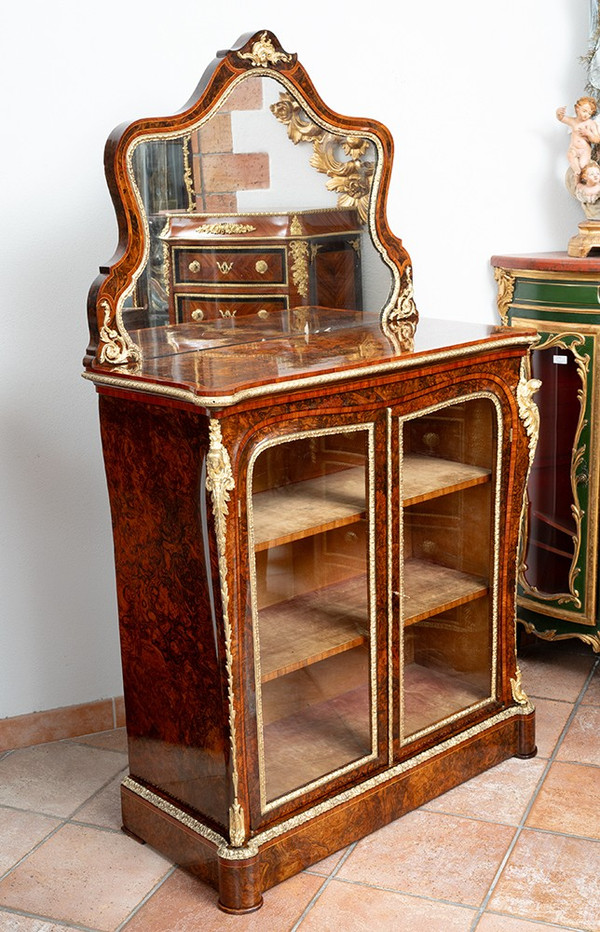 Antique Victorian Walnut Display Cabinet, 19th Century England.