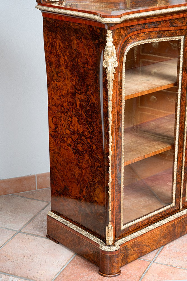 Antique Victorian Walnut Display Cabinet, 19th Century England.