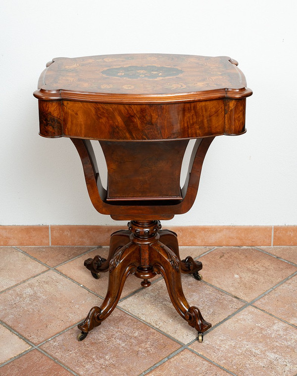 Antique Walnut Root Work Table. England 19th Century.