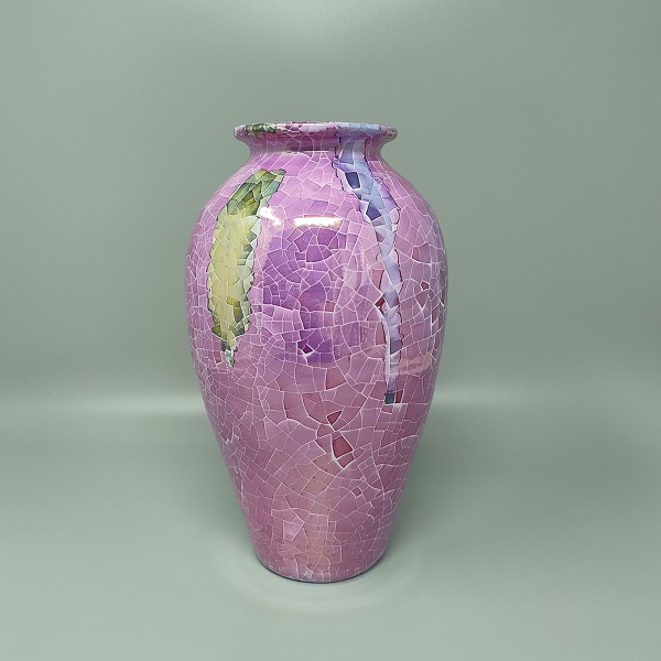 Erstaunliche Giuseppe Locci Polycrome Craquelé Vase aus sardischer Keramik, 1960er Jahre. Hergestellt in Italien