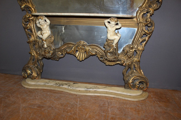 Très Grand Miroir Et Console Rococo Italien Vers 1950