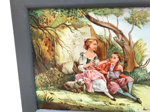 Set of three 19th century earthenware paintings