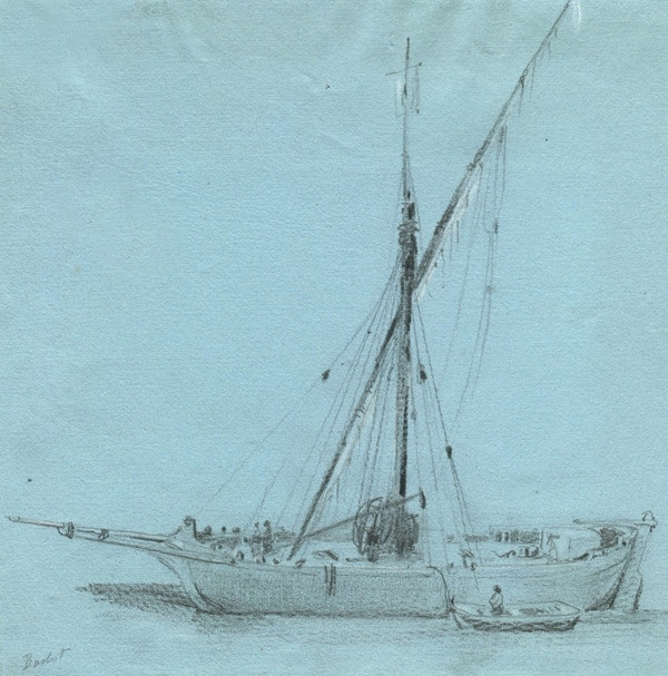 Prosper Barbot (1798-1878) Felucca sul Nilo - Vecchio disegno originale