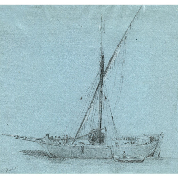 Prosper Barbot (1798-1878) Felucca sul Nilo - Vecchio disegno originale