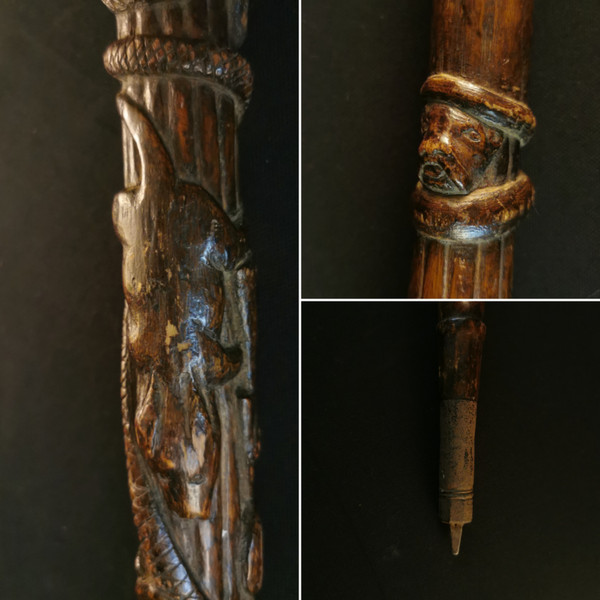 Bestiary and Hunter Folk Art Cane