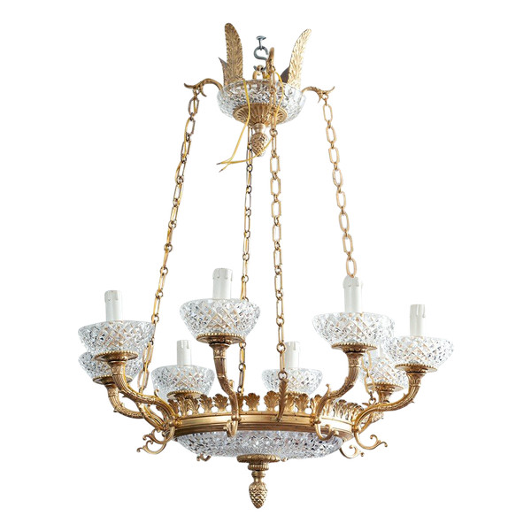 Antique French Napoleon III Chandelier in Gilt Bronze and Crystal. 19th Century Period.