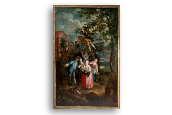 Huile sur toile représentant une cueillette. XVIIIe siècle. LS55511709