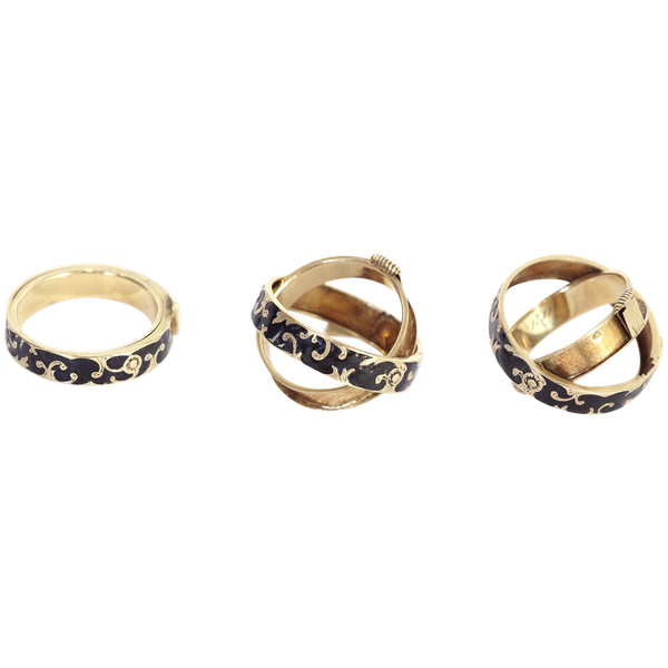 Geheimer Gürtelring aus 14 Karat Gold, alter Ring, schwarze Emaille, geheimes Juwel, Trauerring