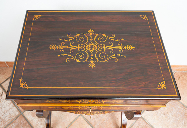 Antique Charles X work table, early 19th century.