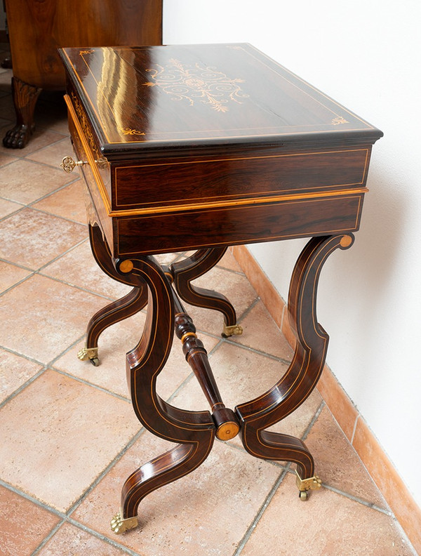 Antique Charles X work table, early 19th century.