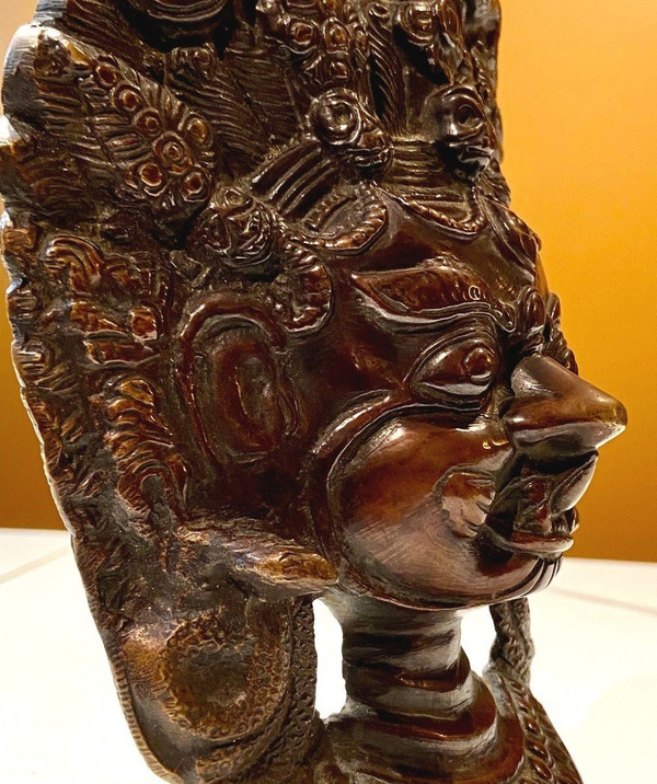 Nepal, First Half of the 20th Century, Bronze Mask of Durga in Her Wrathful Form.