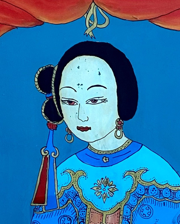 China, 1920s, Glass Painting Depicting a Court Lady in Traditional Dress