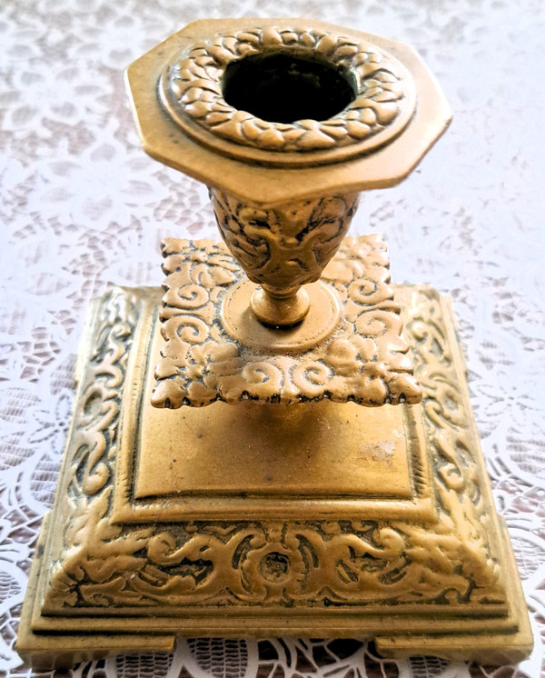 Late 19th century bronze hand candle holder