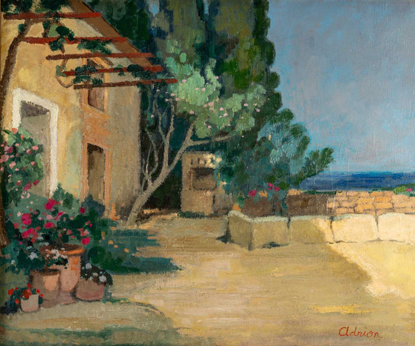 Lucien Adrion (1889-1953) - oil on canvas circa 1920-1930 - A terrace on the Mediterranean 