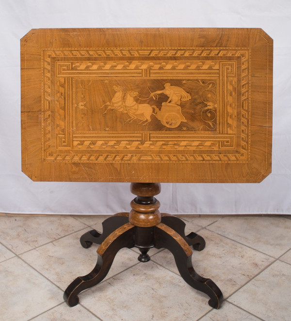 Antique Polychrome Wooden Table from the Sorrento Period, 19th Century.