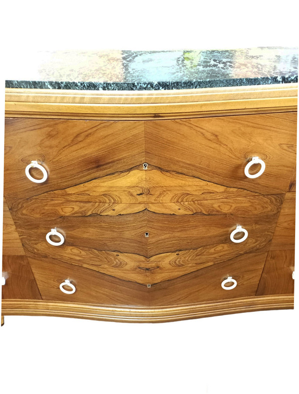 Art Deco Curved Chest of Drawers in Rosewood and Gilded Wood