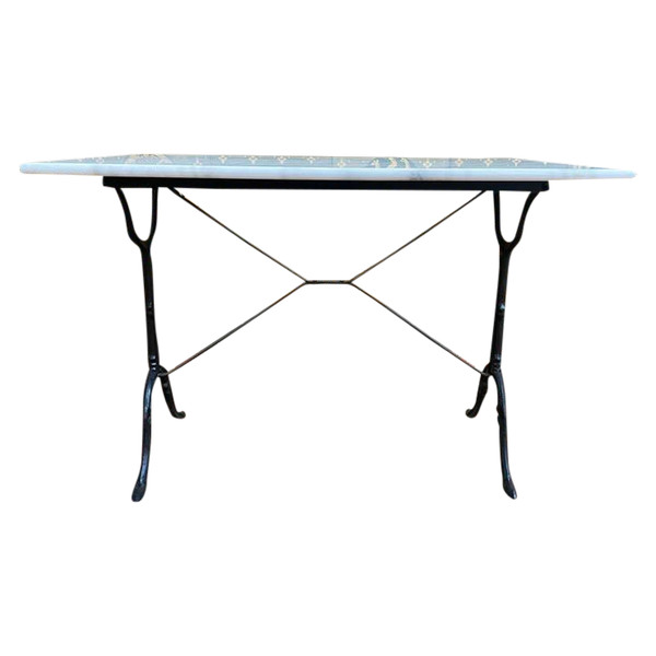 Black cast iron marble bistro table