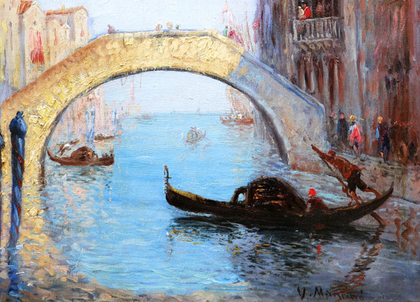 Vincent MANAGO, Paesaggio animato su un canale a Venezia