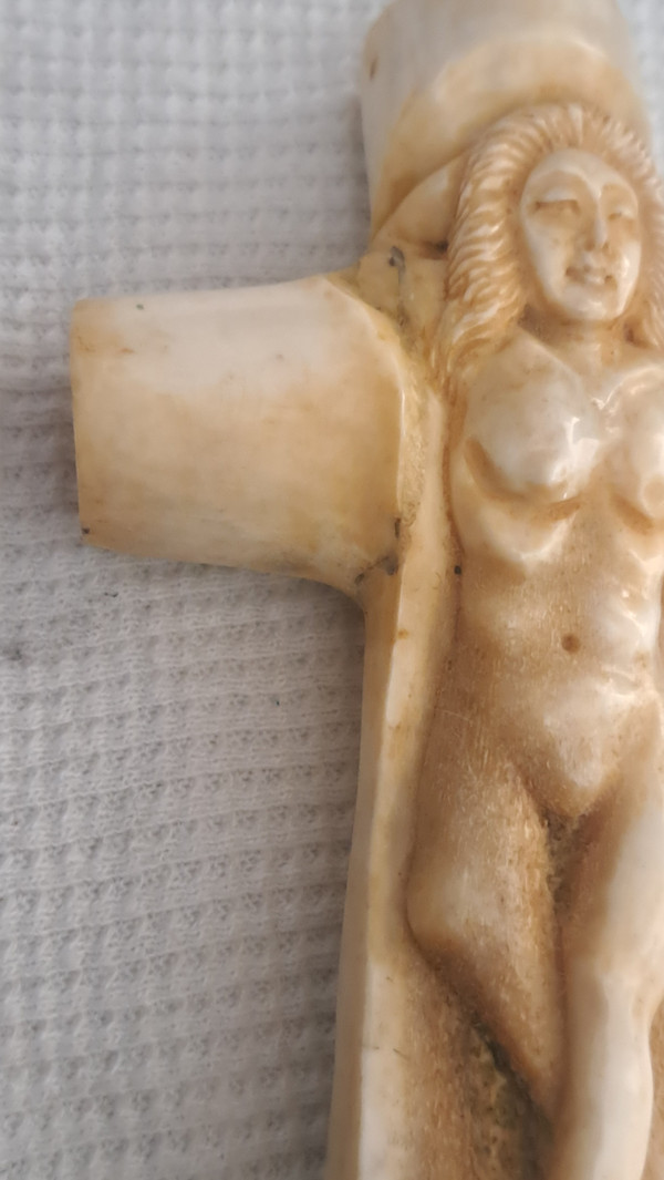 Erotic bovine bone carved cane knob