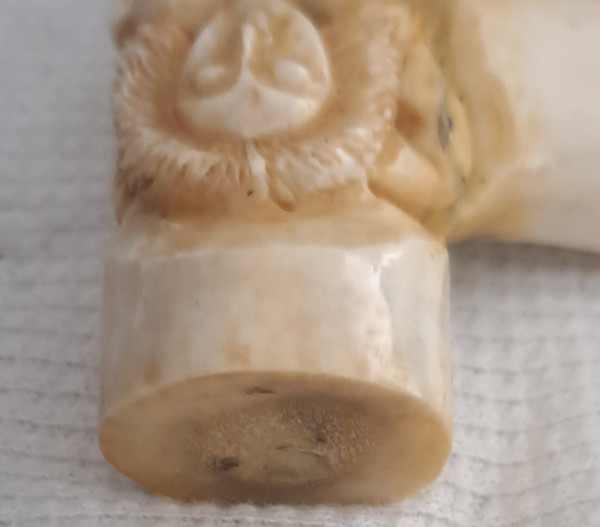 Erotic bovine bone carved cane knob