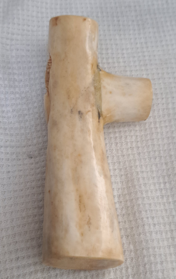 Erotic bovine bone carved cane knob