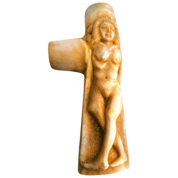 Erotic bovine bone carved cane knob