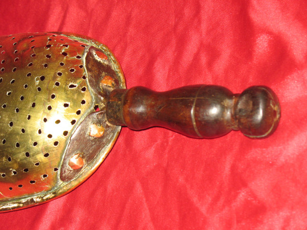 18th century brass curd strainer