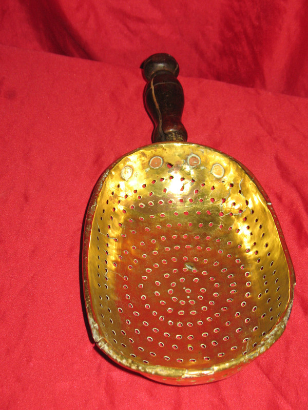 18th century brass curd strainer