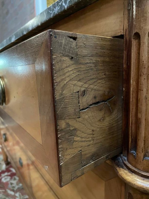 Louis XVI period chest of drawers in walnut and cherry wood Restored