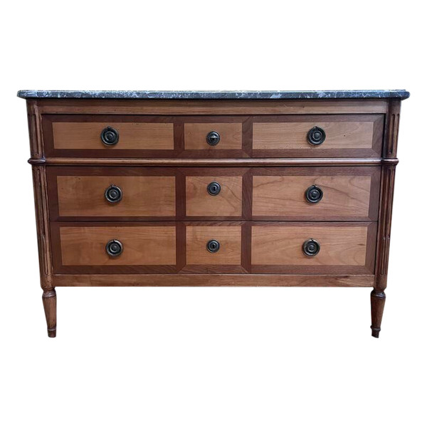 Louis XVI period chest of drawers in walnut and cherry wood Restored